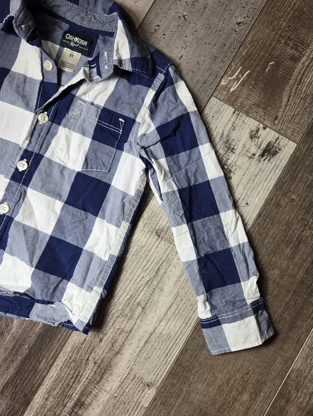 OshKosh B’gosh Boys Blue Buffalo Check Button-Up Shirt – Size 3T